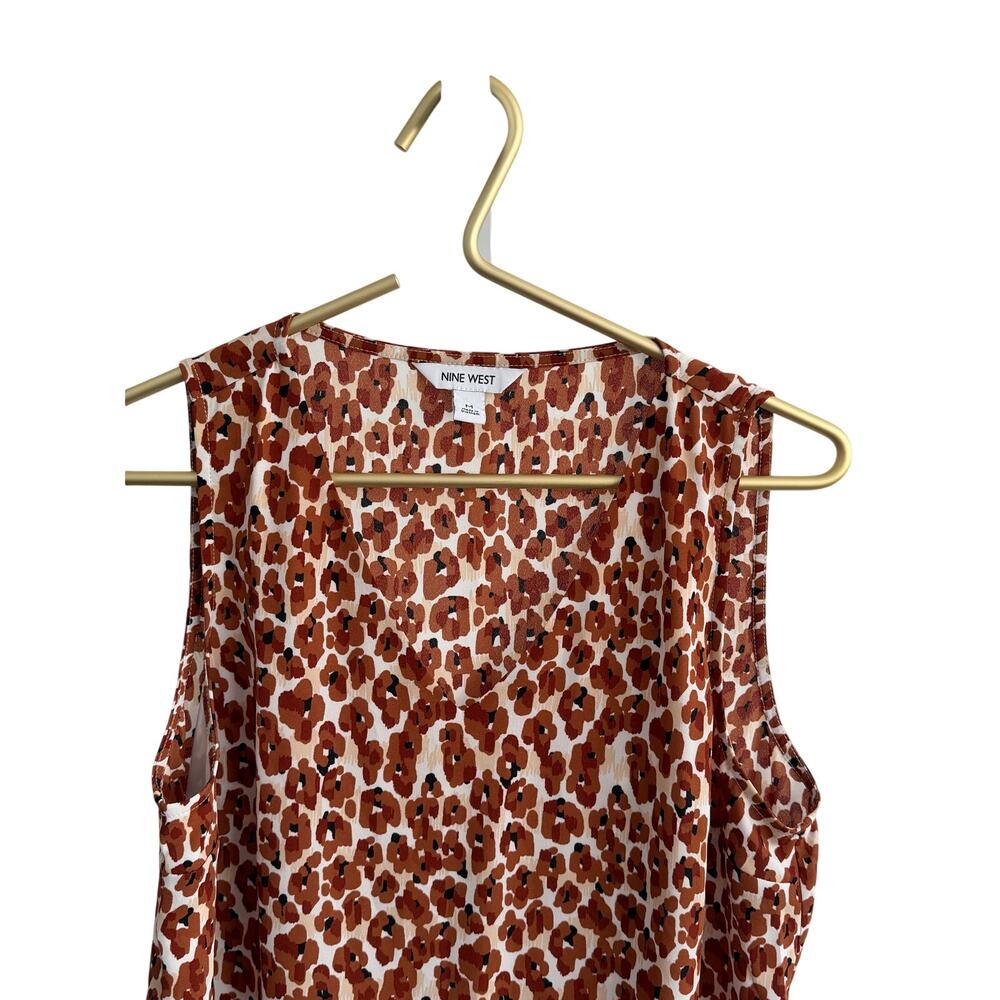 NINE WEST Brown Abstract Animal Print V-Neck Tank Top M Lined Shell 204849 EUC - Picture 5 of 8